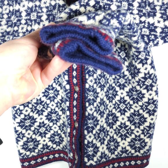 Apleks Women's Sz XS 100% Wool Blue Fair Isle Nordic Design Cardigan Sweater - Picture 6 of 10